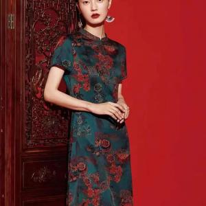 软黄金之称大码重磅桑蚕丝连衣裙 国风复古【香云纱】女装货源批