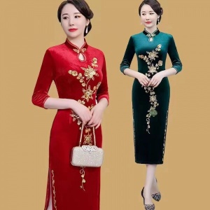 工艺刺绣旗袍古蕴，古典气质女装连衣裙，专柜尾货一手供应货源