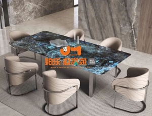 铂乐·极满家蓝翡翠奢石餐桌，高贵神秘之选